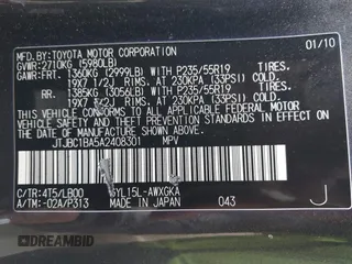 2010 Lexus RX 450h with VIN JTJBC1BA5A2408301, listed as a IAAI auction lot 41801639 with 264,134 mi miles and . Bid and sale history available at DreamBid. Image 9.