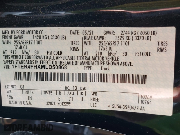 2021 Ford Ranger XL with VIN 1FTER4FHXMLD50868, listed as a IAAI auction lot 42128556 with 99,164 mi miles and . Bid and sale history available at DreamBid. Image 9.
