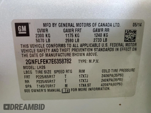 2014 Chevrolet Equinox LT with VIN 2GNFLFEK7E6358782, listed as a Copart auction lot 56363265 with 146,339 mi miles and Clean Title. Bid and sale history available at DreamBid. Image 13.