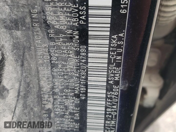 2014 Toyota Camry L with VIN 4T1BF1FK9EU747890, listed as a Copart auction lot 52025105 with 220,206 mi miles and Salvage Title. Bid and sale history available at carsss.com. Image 12.