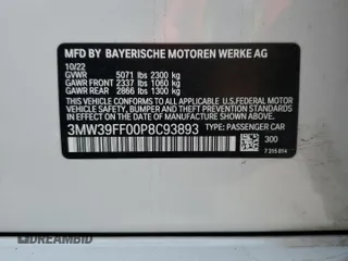 2023 BMW 3 Series 330e with VIN 3MW39FF00P8C93893, listed as a Copart auction lot 46110105 with 40,381 mi miles and Salvage Title. Bid and sale history available at carsss.com. Image 13.