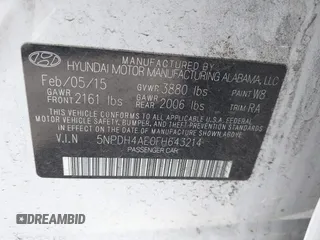 2015 Hyundai Elantra SE z VIN 5NPDH4AE0FH643214, wystawiony jako IAAI lot #42303774 z przebiegiem 72 641 mil mil oraz . Historia ofert i sprzedaży dostępna na DreamBid. Obrazek 9.