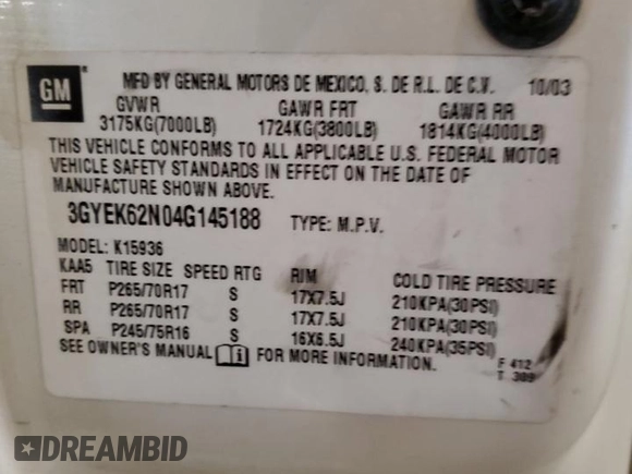 2004 Cadillac Escalade EXT z VIN 3GYEK62N04G145188, wystawiony jako Copart lot #88685905 z przebiegiem Nie podano mil oraz Szkody całkowita. Historia ofert i sprzedaży dostępna na DreamBid. Obrazek 13.