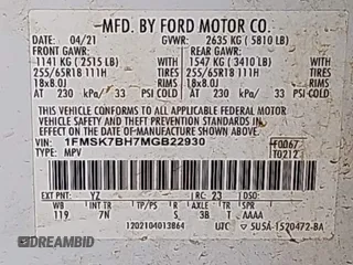 2021 Ford Explorer z VIN 1FMSK7BH7MGB22930, wystawiony jako IAAI lot #41647017 z przebiegiem 111 316 mil mil oraz . Historia ofert i sprzedaży dostępna na DreamBid. Obrazek 9.