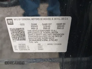 2022 Chevrolet Equinox LT with VIN 3GNAXKEV2NL179143, listed as a IAAI auction lot 42156868 with 78,739 mi miles and . Bid and sale history available at DreamBid. Image 9.