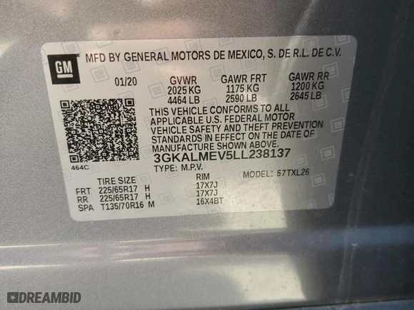 2020 GMC Terrain SLE with VIN 3GKALMEV5LL238137, listed as a Copart auction lot 50963955 with 0 mi miles and Salvage Title. Bid and sale history available at carsss.com. Image 13.