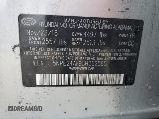 2016 Hyundai Sonata SE with VIN 5NPE24AF9GH352565, listed as a Copart auction lot 55914915 with 136,689 mi miles and Clean Title. Bid and sale history available at carsss.com. Image 12.