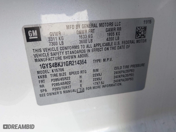 2016 Cadillac Escalade Luxury Collection with VIN 1GYS4BKJ1GR214364, listed as a IAAI auction lot 42107649 with 86,977 mi miles. Bid and sale history available at carsss.com. Image 9.