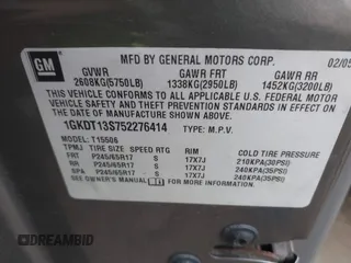 2005 GMC Envoy SLT with VIN 1GKDT13S752276414, listed as a IAAI auction lot 41052684 with 200,919 mi miles. Bid and sale history available at carsss.com. Image 9.