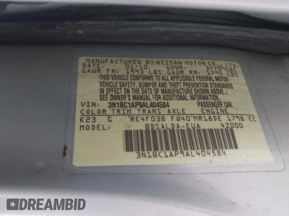 2010 Nissan Versa S with VIN 3N1BC1AP9AL404584, listed as a IAAI auction lot 42367293 with 158,377 mi miles and . Bid and sale history available at DreamBid. Image 9.