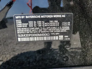 2022 BMW X3 sDrive30i with VIN 5UX43DP0XN9M49063, listed as a Copart auction lot 51497305 with 15,962 mi miles and Salvage Title. Bid and sale history available at DreamBid. Image 15.