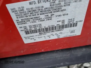 2021 Ford EcoSport SE z VIN MAJ3S2GE5MC408847, wystawiony jako Copart lot #85860174 z przebiegiem Nie podano mil oraz Szkoda całkowita • Salvage title. Historia ofert i sprzedaży dostępna na DreamBid. Obrazek 14.