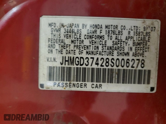 2008 Honda Fit with VIN JHMGD37428S006278, listed as a Copart auction lot 48774045 with 108,515 mi miles and Clean Title. Bid and sale history available at carsss.com. Image 12.