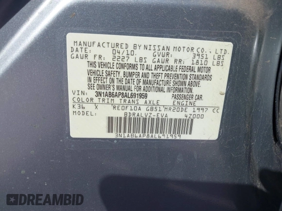 2010 Nissan Sentra SR with VIN 3N1AB6AP8AL691959, listed as a IAAI auction lot 41401618 with 137,735 mi miles and . Bid and sale history available at DreamBid. Image 9.