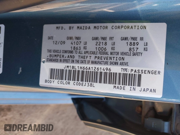 2010 Mazda 3 S Grand Touring with VIN JM1BL1H66A1261496, listed as a IAAI auction lot 41454365 with 125,823 mi miles and . Bid and sale history available at DreamBid. Image 9.