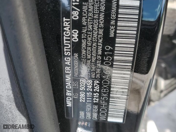 2013 Mercedes-Benz E-Class E 350 Luxury with VIN WDDHF5KBXDA690519, listed as a Copart auction lot 52217385 with 181,809 mi miles and Clean Title. Bid and sale history available at carsss.com. Image 12.