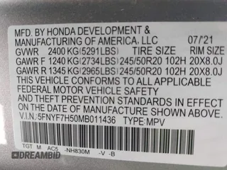 2021 Honda Passport EX-L with VIN 5FNYF7H50MB011436, listed as a IAAI auction lot 41530880 with 46,424 mi miles. Bid and sale history available at carsss.com. Image 9.