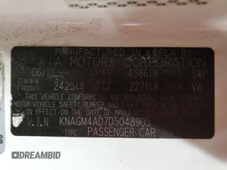 2013 Kia Optima Hybrid LX with VIN KNAGM4AD7D5048905, listed as a Copart auction lot 76755884 with 135,409 mi miles and Clean Title. Bid and sale history available at carsss.com. Image 12.