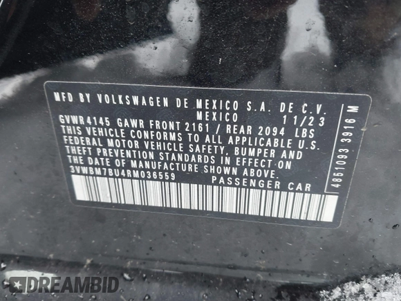 2024 Volkswagen Jetta Sport with VIN 3VWBM7BU4RM036559, listed as a IAAI auction lot 41513841 with 19,628 mi miles and . Bid and sale history available at DreamBid. Image 9.