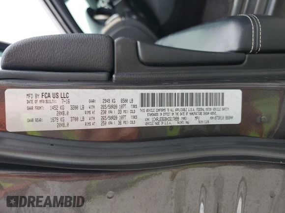 2017 Jeep Grand Cherokee Limited with VIN 1C4RJEBG8HC617099, listed as a Copart auction lot 59698505 with 79,154 mi miles and Salvage title. Bid and sale history available at DreamBid. Image 13.