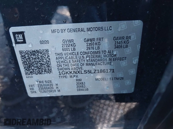 2020 GMC Acadia Denali with VIN 1GKKNXLS5LZ186171, listed as a IAAI auction lot 41205658 with 71,800 mi miles. Bid and sale history available at carsss.com. Image 9.