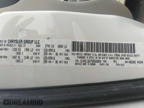 2013 Chrysler Town & Country Touring with VIN 2C4RC1BG7DR526894, listed as a IAAI auction lot 41365168 with 166,003 mi miles. Bid and sale history available at carsss.com. Image 9.