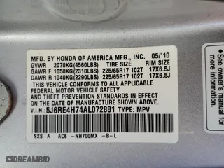 2010 Honda CR-V EX-L with VIN 5J6RE4H74AL072881, listed as a Copart auction lot 49327245 with 71,342 mi miles and Salvage Title. Bid and sale history available at carsss.com. Image 13.
