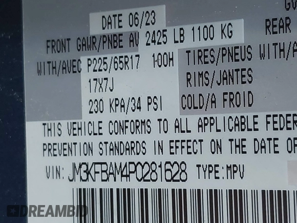 2023 Mazda CX-5 2.5 S with VIN JM3KFBAM4P0281628, listed as a IAAI auction lot 41724158 with 6,013 mi miles. Bid and sale history available at carsss.com. Image 9.