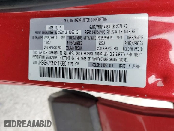 2014 Mazda CX-5 Grand Touring with VIN JM3KE4DY2E0417930, listed as a Copart auction lot 42735065 with 164,701 mi miles and Non Repairable. Bid and sale history available at DreamBid. Image 13.