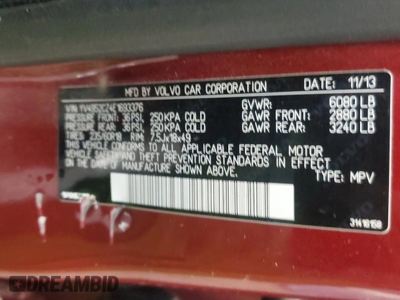 2014 Volvo XC90 with VIN YV4952CZ4E1693376, listed as a Copart auction lot 55943675 with 185,247 mi miles and Clean Title. Bid and sale history available at DreamBid. Image 14.