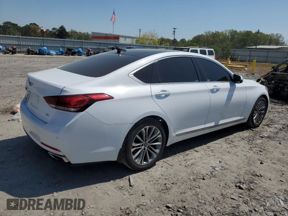 2017 Genesis G80 3.8L z VIN KMHGN4JE6HU174446, wystawiony jako Copart lot #50921035 z przebiegiem 76 051 mil mil oraz Szkody całkowita. Historia ofert i sprzedaży dostępna na DreamBid. Obrazek 3.