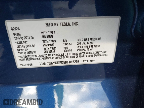 2024 Tesla Model Y с VIN 7SAYGDED5RF015208, выставлен на аукционе IAAI как лот 41608087 с пробегом 10 059 миль миль и . История ставок и продаж доступна на DreamBid. Изображение 9.