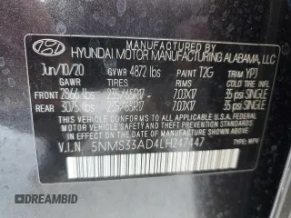 2020 Hyundai Santa Fe SEL w/SULEV with VIN 5NMS33AD4LH247447, listed as a Copart auction lot 42808594 with 75,840 mi miles and Non Repairable. Bid and sale history available at carsss.com. Image 13.