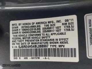 2011 Honda CR-V EX with VIN 5J6RE4H54BL088997, listed as a IAAI auction lot 41811219 with 155,846 mi miles. Bid and sale history available at carsss.com. Image 9.