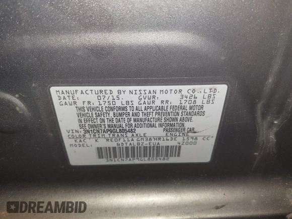 2016 Nissan Versa S with VIN 3N1CN7AP9GL805482, listed as a IAAI auction lot 41520215 with 150,427 mi miles. Bid and sale history available at carsss.com. Image 9.