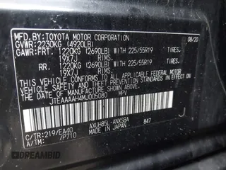 2021 Toyota Venza LE with VIN JTEAAAAH4MJ005080, listed as a IAAI auction lot 41856738 with 164,456 mi miles and . Bid and sale history available at DreamBid. Image 9.