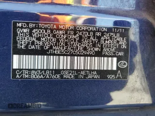 2012 Lexus IS 350 with VIN JTHBE5C27C5029490, listed as a Copart auction lot 46371965 with 83,548 mi miles and Salvage title. Bid and sale history available at DreamBid. Image 12.