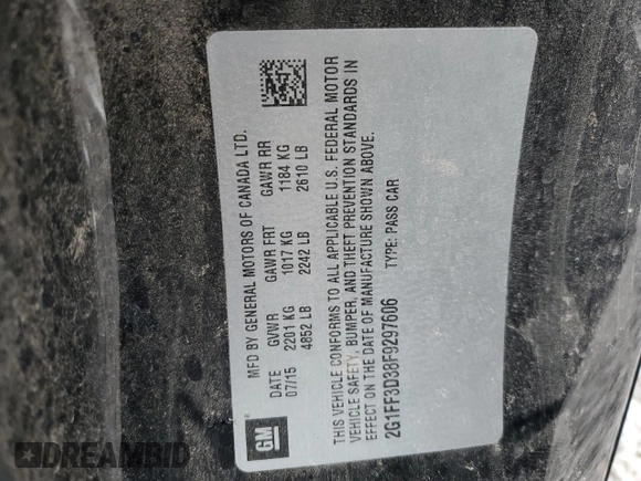 2015 Chevrolet Camaro LT with VIN 2G1FF3D38F9297606, listed as a Copart auction lot 79968184 with 0 mi miles and Salvage Title. Bid and sale history available at carsss.com. Image 15.