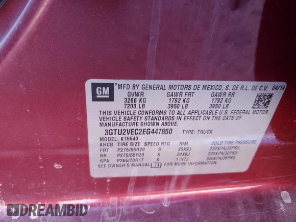 2014 GMC Sierra 1500 SLT with VIN 3GTU2VEC2EG447850, listed as a Copart auction lot 42920195 with 163,696 mi miles and Salvage Title. Bid and sale history available at DreamBid. Image 13.