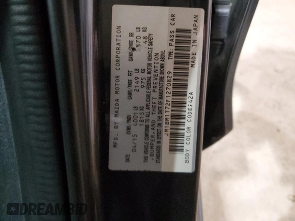 2015 Mazda 3 i SV with VIN JM1BM1T72F1270829, listed as a Copart auction lot 88160455 with 67,797 mi miles and Salvage Title. Bid and sale history available at carsss.com. Image 12.