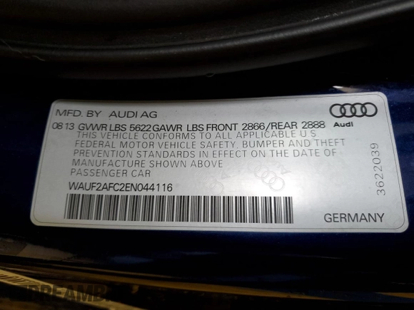 2014 Audi S6 Prestige z VIN WAUF2AFC2EN044116, wystawiony jako Copart lot #56415015 z przebiegiem 112 284 mil mil oraz Czysty tytuł • Clean title. Historia ofert i sprzedaży dostępna na DreamBid. Obrazek 13.
