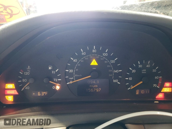 2000 Mercedes-Benz CLK 320/430 with VIN WDBLJ65G4YF123097, listed as a Copart auction lot 46896465 with 156,797 mi miles and Salvage Title. Bid and sale history available at DreamBid. Image 9.