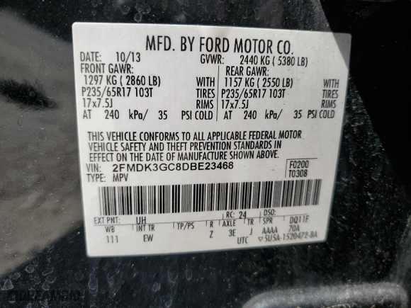 2013 Ford Edge SE with VIN 2FMDK3GC8DBE23468, listed as a Copart auction lot 50584264 with 156,430 mi miles and Salvage Title. Bid and sale history available at carsss.com. Image 13.