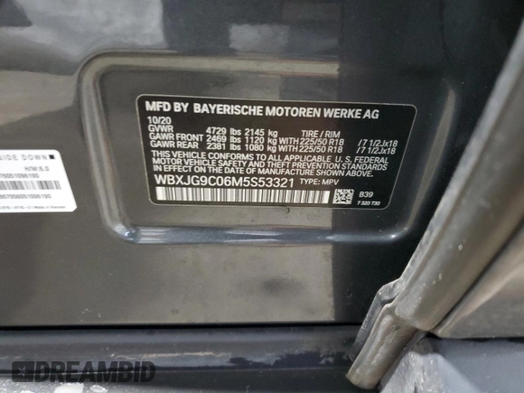2021 BMW X1 xDrive28i with VIN WBXJG9C06M5S53321, listed as a Copart auction lot 57621945 with 49,668 mi miles and Clean title. Bid and sale history available at DreamBid. Image 13.