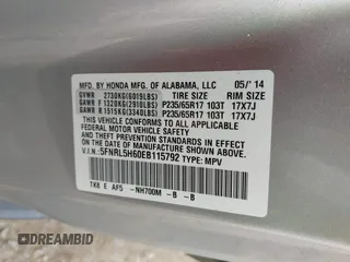 2014 Honda Odyssey EX-L with VIN 5FNRL5H60EB115792, listed as a IAAI auction lot 42064607 with 191,055 mi miles and . Bid and sale history available at carsss.com. Image 9.