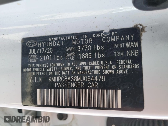 2021 Hyundai Venue Denim with VIN KMHRC8A38MU064478, listed as a Copart auction lot 57478725 with 57,161 mi miles and Salvage title. Bid and sale history available at DreamBid. Image 13.