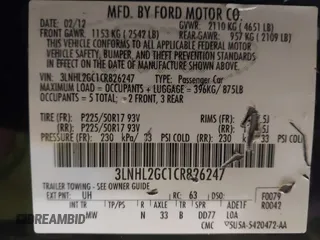 2012 Lincoln MKZ with VIN 3LNHL2GC1CR826247, listed as a IAAI auction lot 41727774 with 136,588 mi miles. Bid and sale history available at carsss.com. Image 9.