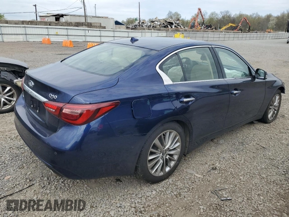 2022 Infiniti Q50 Luxe with VIN JN1EV7BR8NM340026, listed as a Copart auction lot 54059805 with 37,977 mi miles and Salvage title. Bid and sale history available at DreamBid. Image 3.
