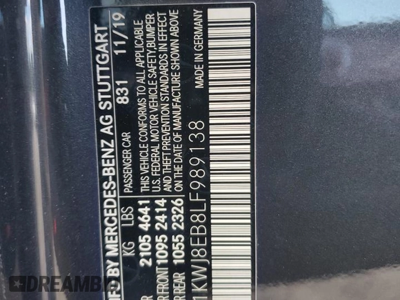 2020 Mercedes-Benz C 300 with VIN W1KWJ8EB8LF989138, listed as a Copart auction lot 67911614 with 38,389 mi miles and Salvage title. Bid and sale history available at DreamBid. Image 12.