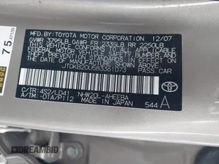 2008 Toyota Prius with VIN JTDKB20U583361073, listed as a IAAI auction lot 41839068 with 120,844 mi miles and . Bid and sale history available at DreamBid. Image 9.